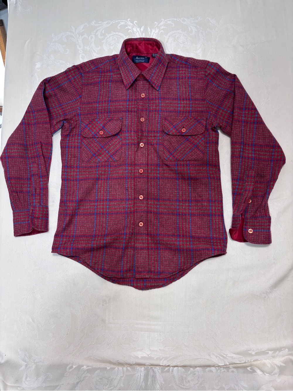 Aarons Men's Burgundy Plaid Button-Down Wool Shirt